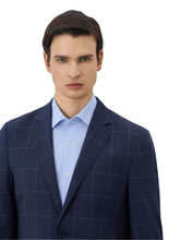 Slim Fit Windowpane Suit In Wool-elastane Blend